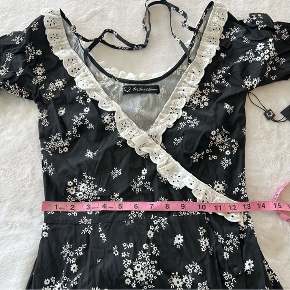For Love & Lemons Sample Black Floral Open Front V-Neck Midi Dress - Picture 9 of 11